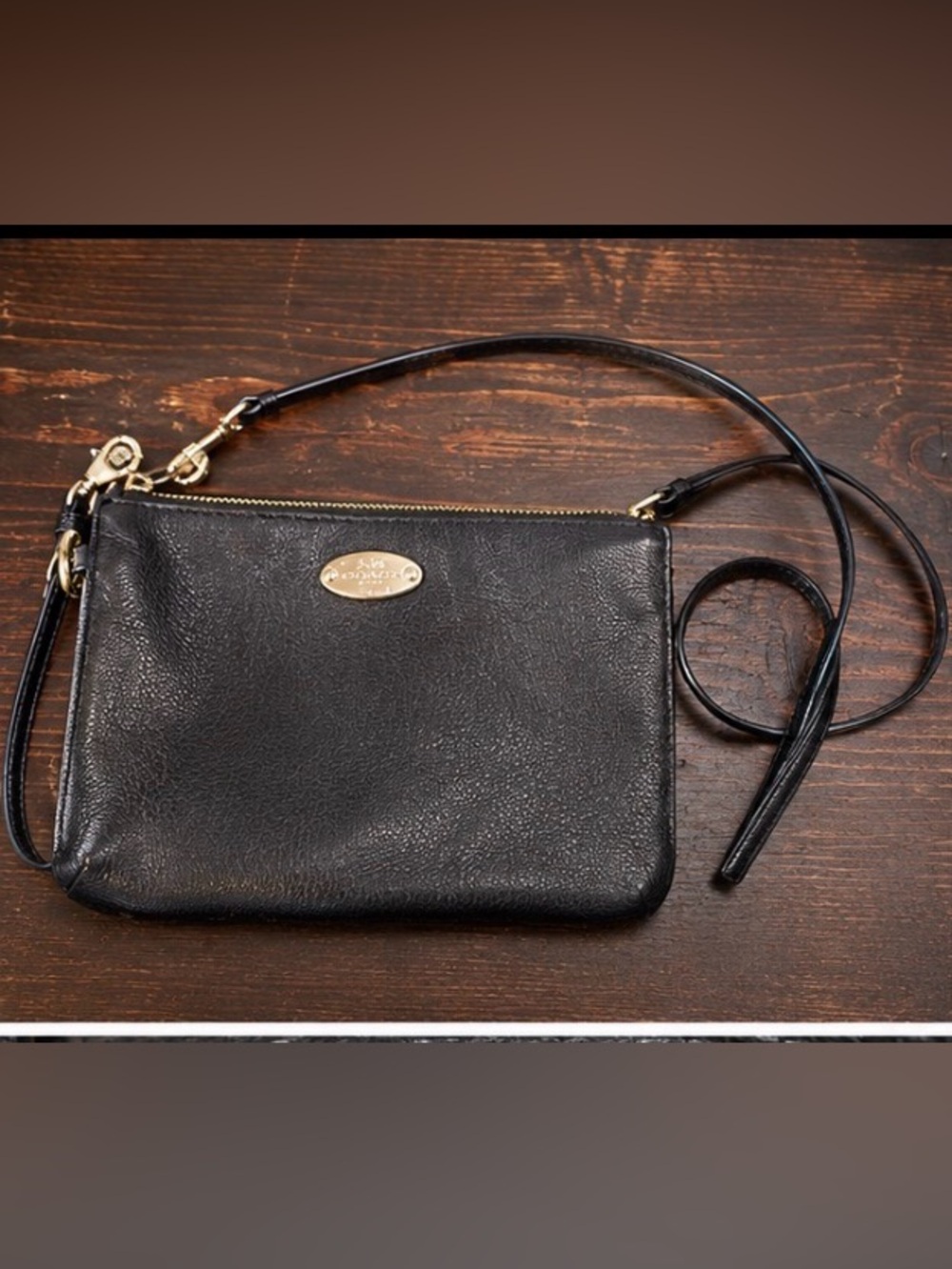 Coach Black Leather Wristlet / Bag /  with Gold Plaque